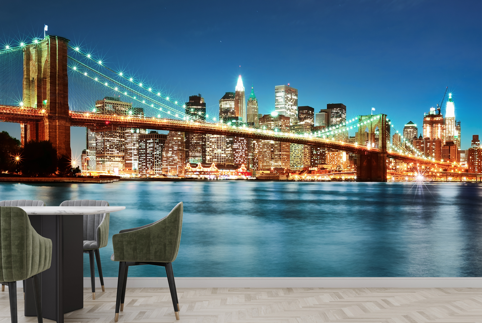 Twin Towers Lights New York Brooklyn Bridge self adhesive wallpaper wall mural
