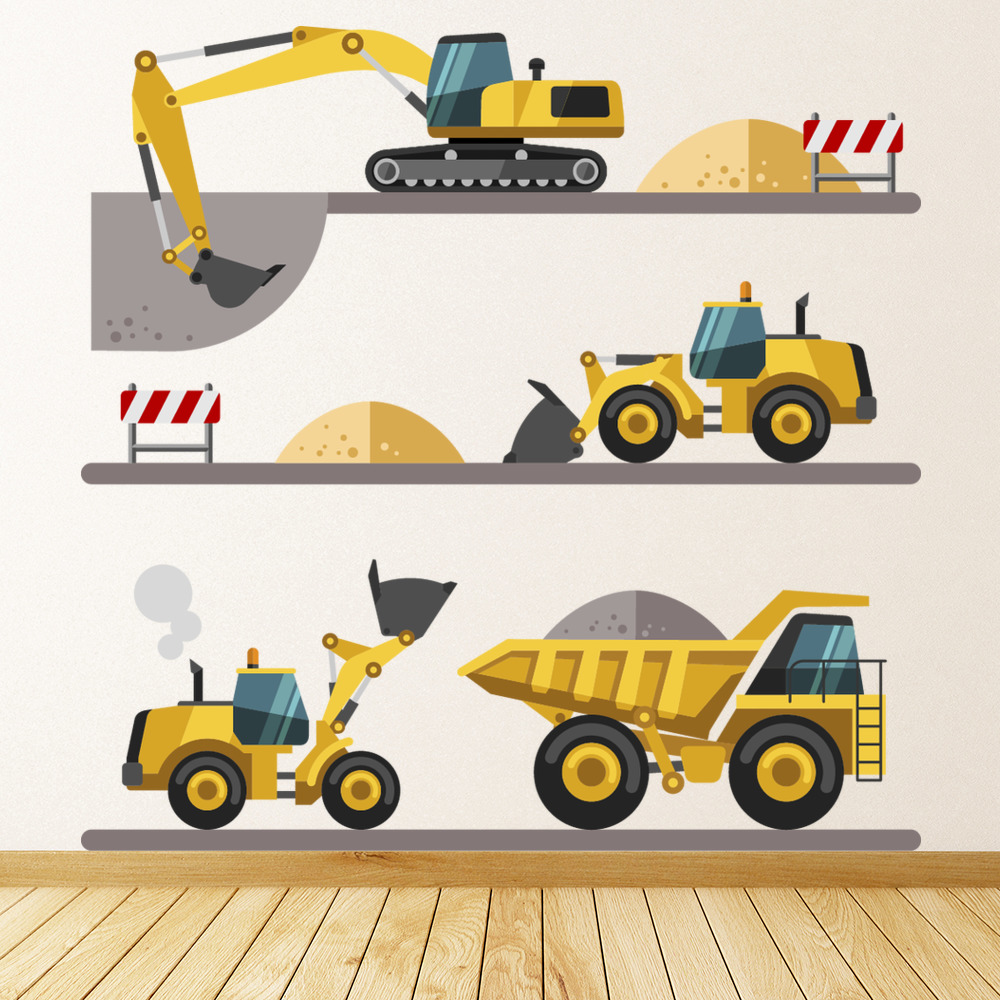 Construction Site Yellow Diggers Wall Sticker WS-45850