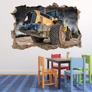 Yellow Tractor 3D Hole In The Wall Sticker
