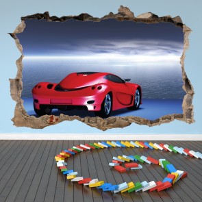 Red Sports Car Racing 3D Hole In The Wall Sticker