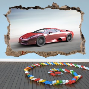 Red Sports Car 3D Hole In The Wall Sticker