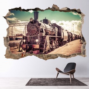 Vintage Steam Train 3D Hole In The Wall Sticker