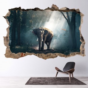 Elephant Forest 3D Hole In The Wall Sticker