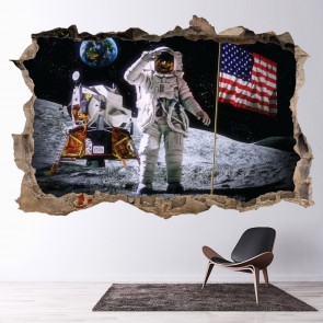 Spaceman On The Moon 3D Hole In The Wall Sticker