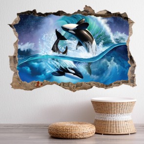 Orca Wave 3D Hole In The Wall Sticker