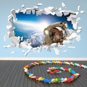 Astronaut In Space White Brick 3D Hole In The Wall Sticker
