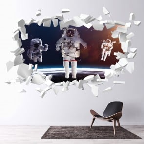 Astronauts In Space White Brick 3D Hole In The Wall Sticker