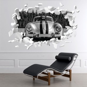 Classic Race Car White Brick 3D Hole In The Wall Sticker