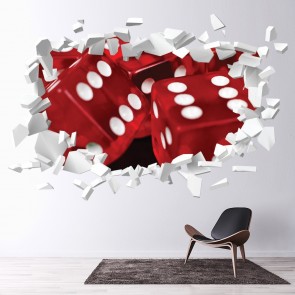 Red Dice White Brick 3D Hole In The Wall Sticker