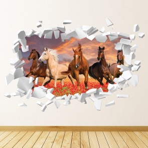 Wild Horses White Brick 3D Hole In The Wall Sticker