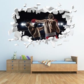 Boxing Fight Match White Brick 3D Hole In The Wall Sticker