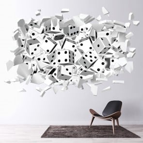White Dice White Brick 3D Hole In The Wall Sticker