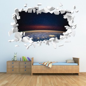 Planet Earth Space NASA White Brick 3D Hole In The Wall Sticker