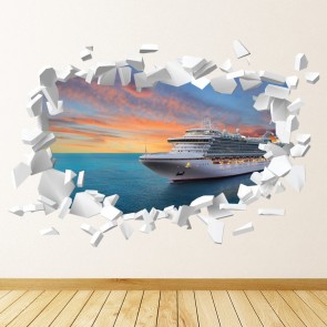 Cruise Ship White Brick 3D Hole In The Wall Sticker