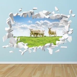 Sheep White Brick 3D Hole In The Wall Sticker