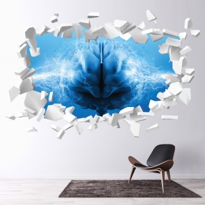 Brain Wave White Brick 3D Hole In The Wall Sticker