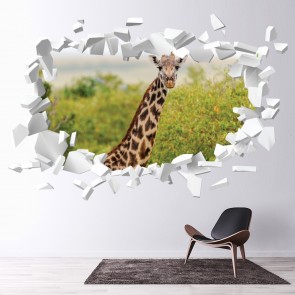 Giraffe White Brick 3D Hole In The Wall Sticker