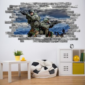 Army Soldiers Grey Brick 3D Hole In The Wall Sticker