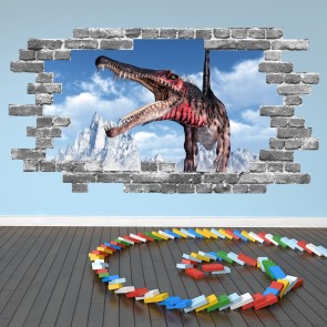 Spinosaurus Dinosaur Grey Brick 3D Hole In The Wall Sticker