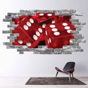 Red Dice Casino Grey Brick 3D Hole In The Wall Sticker