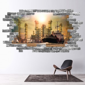 Oil Rig Grey Brick 3D Hole In The Wall Sticker
