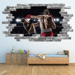 Boxing Match Grey Brick 3D Hole In The Wall Sticker