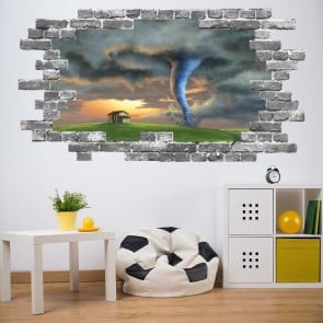 Storm Tornado Grey Brick 3D Hole In The Wall Sticker