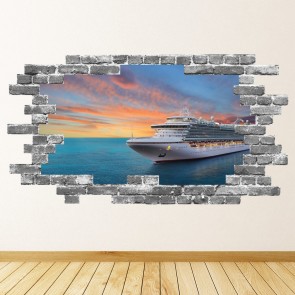 Cruise Ship Grey Brick 3D Hole In The Wall Sticker