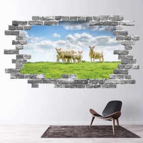 Spring Lambs Grey Brick 3D Hole In The Wall Sticker
