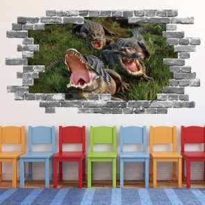 Alligators Grey Brick 3D Hole In The Wall Sticker
