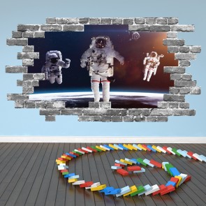 Astronauts In Space Grey Brick 3D Hole In The Wall Sticker
