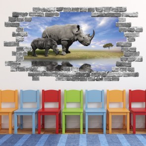 Rhino Grey Brick 3D Hole In The Wall Sticker