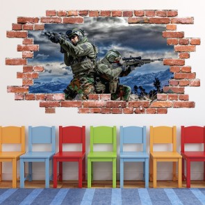 Army Soldiers Red Brick 3D Hole In The Wall Sticker