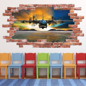 Hercules C130 Aircraft Red Brick 3D Hole In The Wall Sticker
