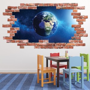 Planet Earth Space Red Brick 3D Hole In The Wall Sticker