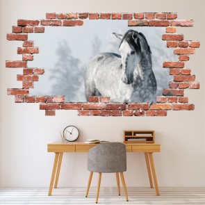 Grey Horse Red Brick 3D Hole In The Wall Sticker