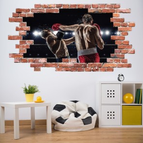 Boxing Match Red Brick 3D Hole In The Wall Sticker