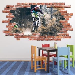 Mountain Biking Bike Race Red Brick 3D Hole In The Wall Sticker
