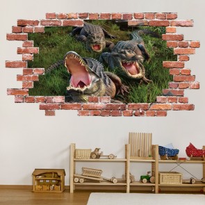 Alligators Red Brick 3D Hole In The Wall Sticker
