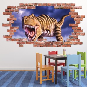 T-Rex Red Brick 3D Hole In The Wall Sticker
