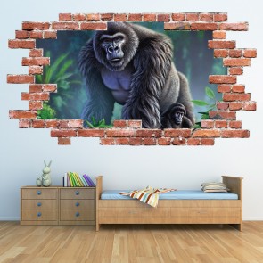 Gorilla Red Brick 3D Hole In The Wall Sticker