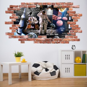 Spaceman Astronaut Red Brick 3D Hole In The Wall Sticker
