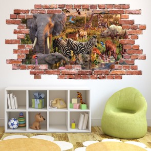 Animal Kingdom Red Brick 3D Hole In The Wall Sticker