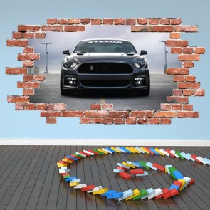 Black Sports Car Red Brick 3D Hole In The Wall Sticker