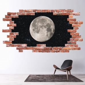 Full Moon Red Brick 3D Hole In The Wall Sticker
