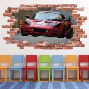Red Race Car Red Brick 3D Hole In The Wall Sticker