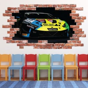 Race Car Sports Red Brick 3D Hole In The Wall Sticker