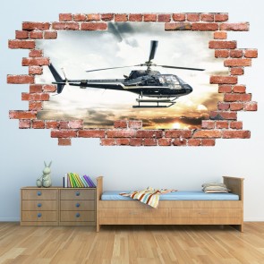 Helicopter Red Brick 3D Hole In The Wall Sticker