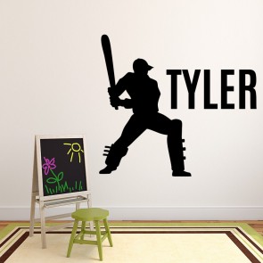 Personalised Name Cricket Batsman Kids Wall Sticker