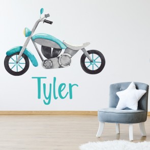 Personalised Name Blue Motorbike Wall Sticker